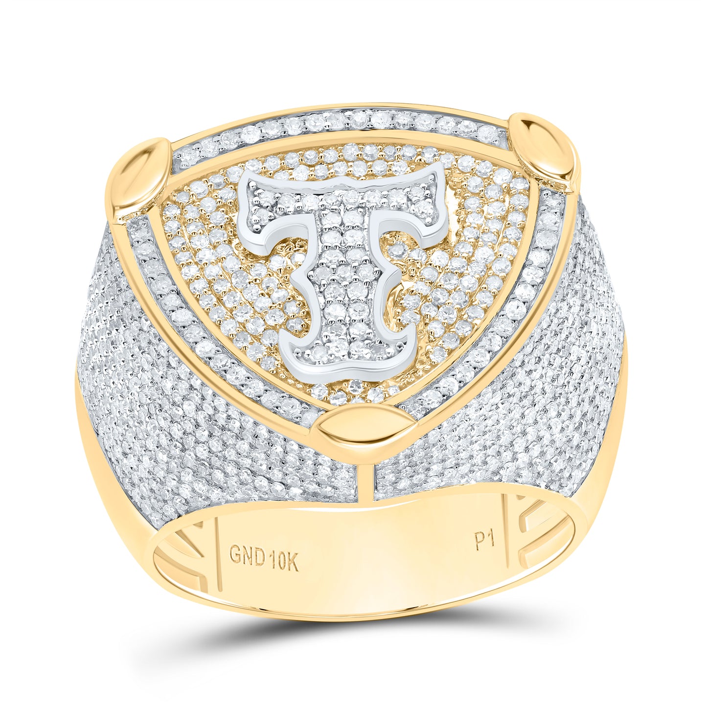 10k Yellow White Gold Diamond Initial Men's Ring