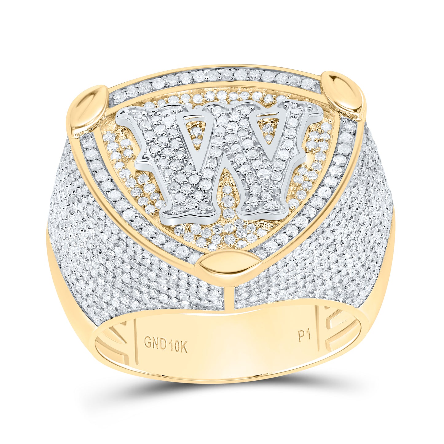 10k Yellow White Gold Diamond Initial Men's Ring