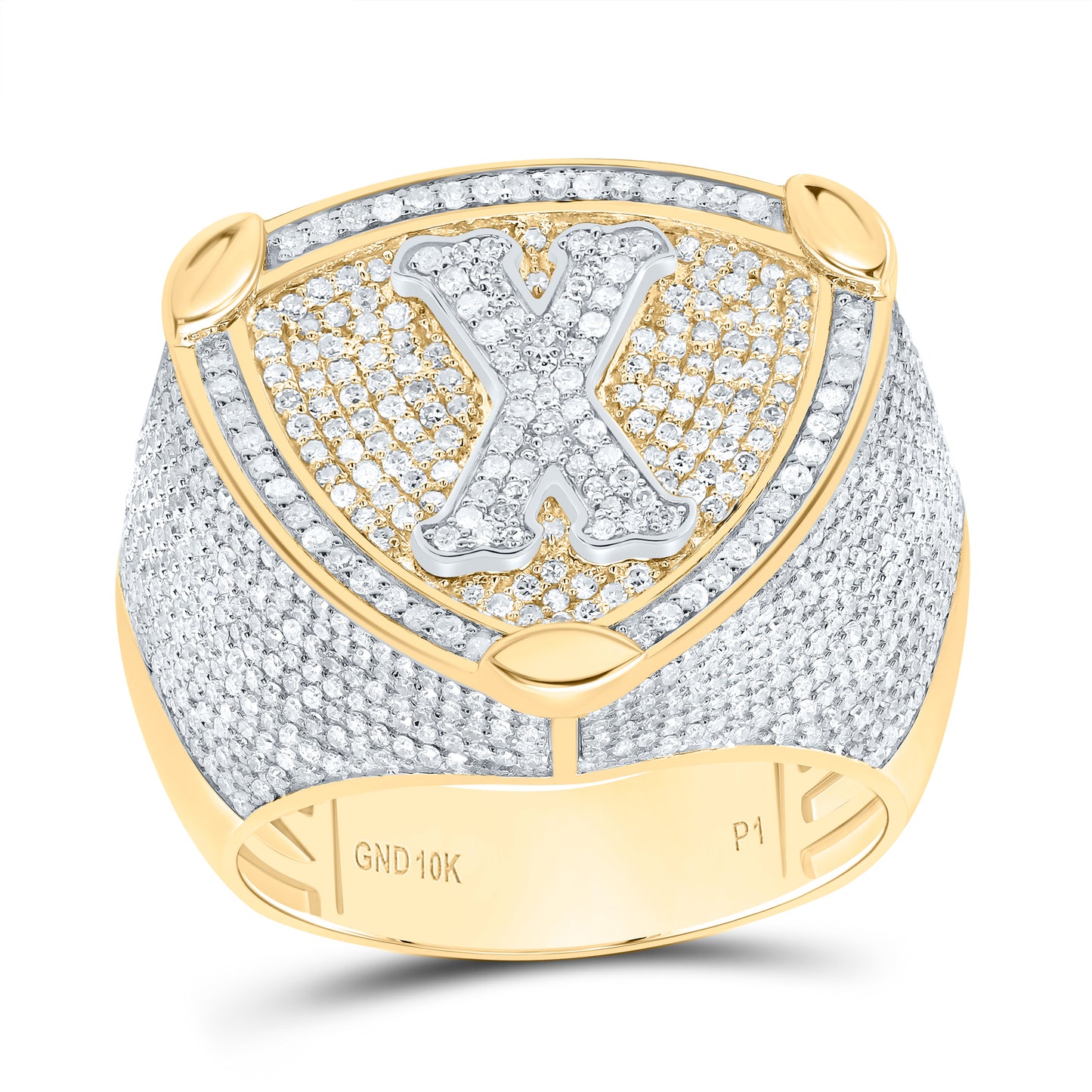 10k Yellow White Gold Diamond Initial Men's Ring