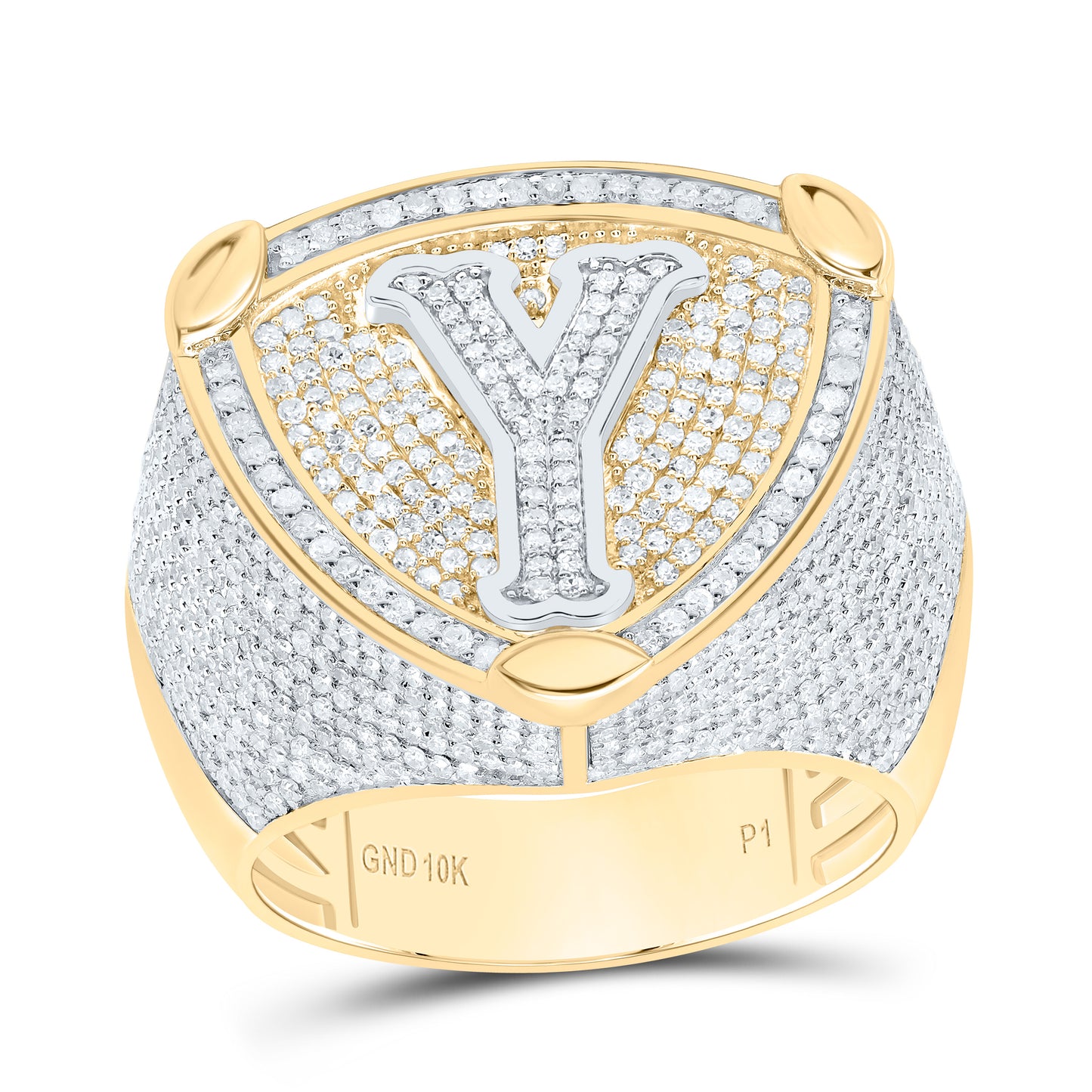 10k Yellow White Gold Diamond Initial Men's Ring