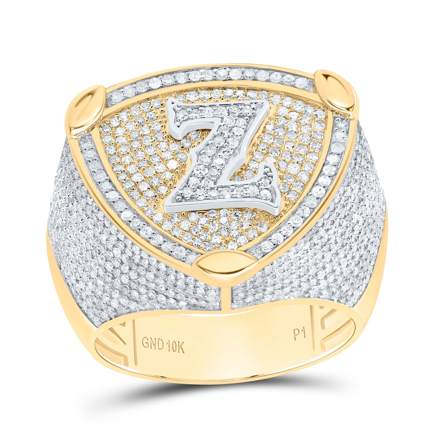 10k Yellow White Gold Diamond Initial Men's Ring