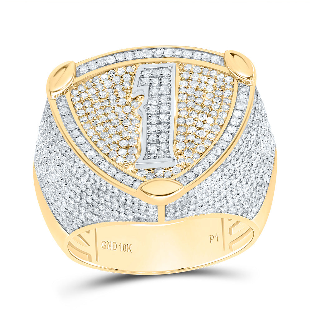 10K Two-Tone Gold 2 Ctw Natural Diamond Number Men's Ring, Mens Size: 8-12