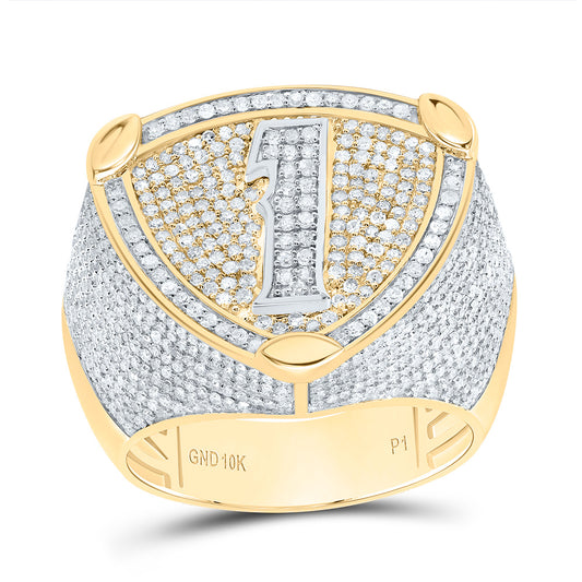 10K Two-Tone Gold 2 Ctw Natural Diamond Number Men's Ring, Mens Size: 8-12