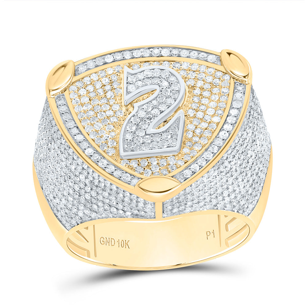 10K Two-Tone Gold 2 Ctw Natural Diamond Number Men's Ring, Mens Size: 8-12