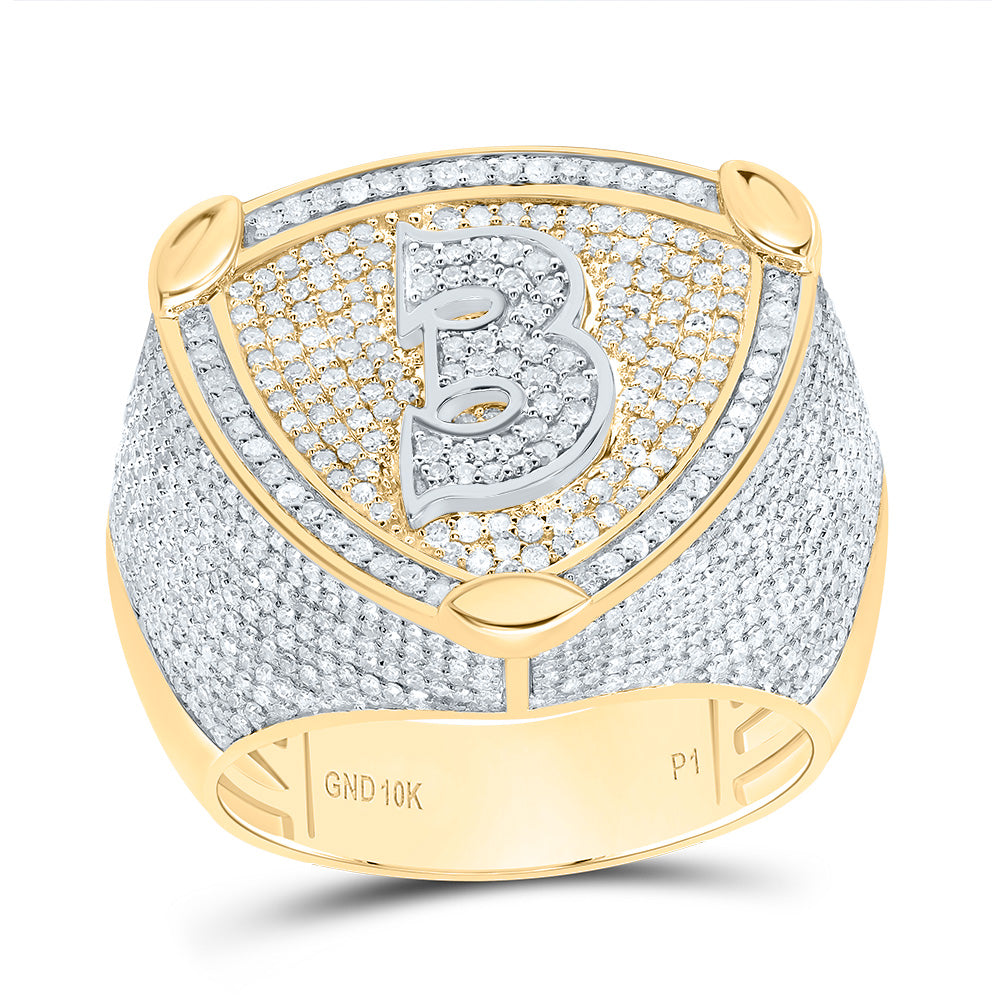 10K Two-Tone Gold 2 Ctw Natural Diamond Number Men's Ring, Mens Size: 8-12