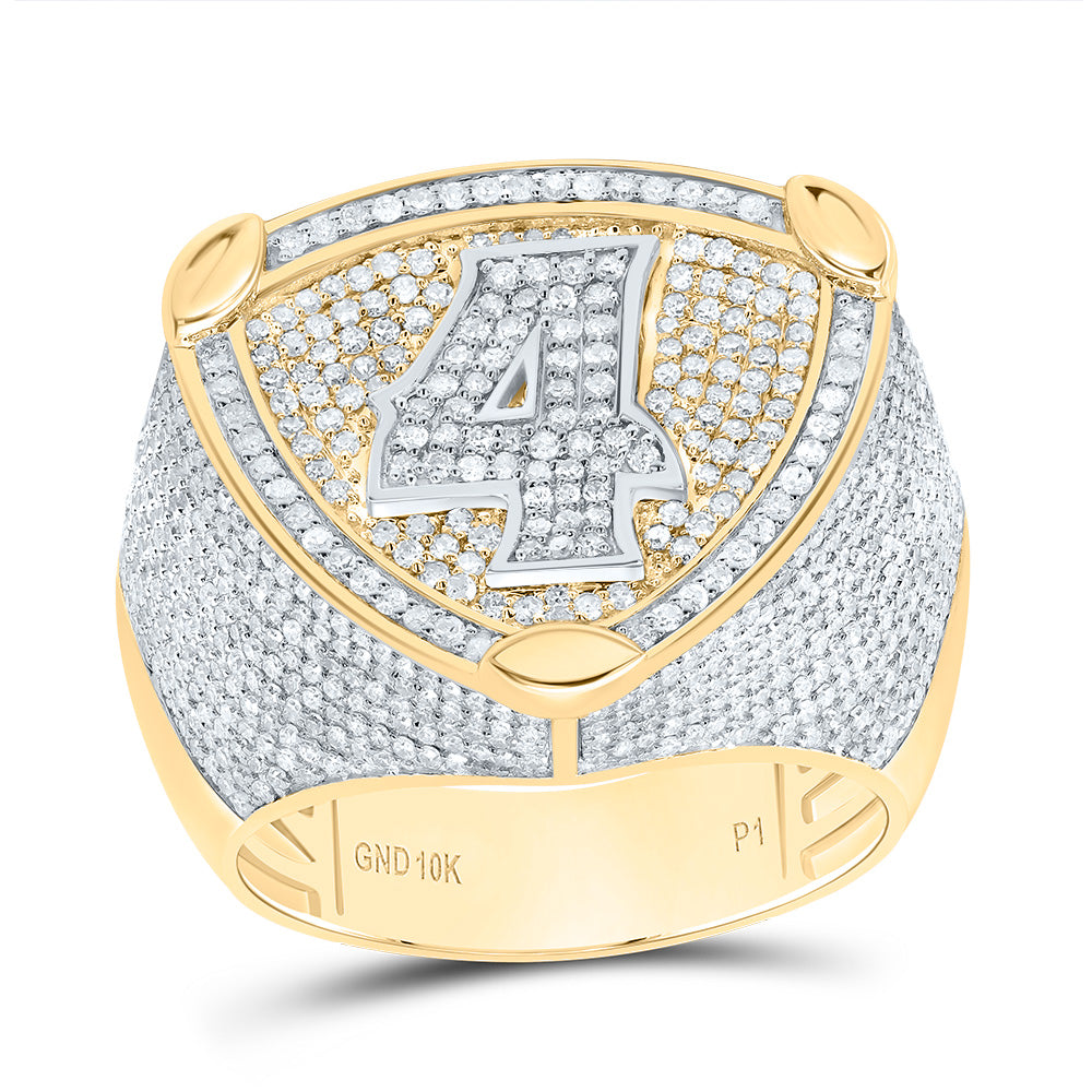 10K Two-Tone Gold 2 Ctw Natural Diamond Number Men's Ring, Mens Size: 8-12