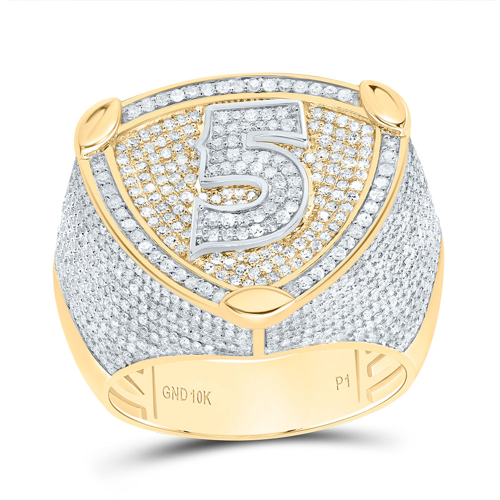 10K Two-Tone Gold 2 Ctw Natural Diamond Number Men's Ring, Mens Size: 8-12