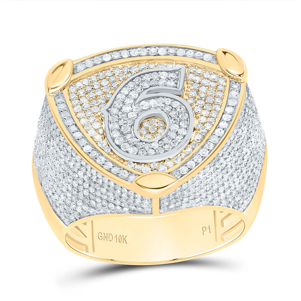 10K Two-Tone Gold 2 Ctw Natural Diamond Number Men's Ring, Mens Size: 8-12