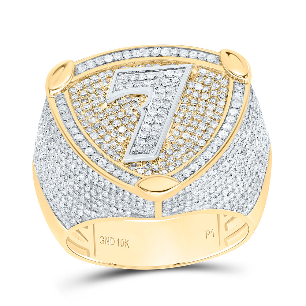10K Two-Tone Gold 2 Ctw Natural Diamond Number Men's Ring, Mens Size: 8-12