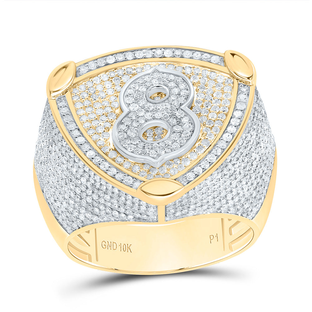10K Two-Tone Gold 2 Ctw Natural Diamond Number Men's Ring, Mens Size: 8-12