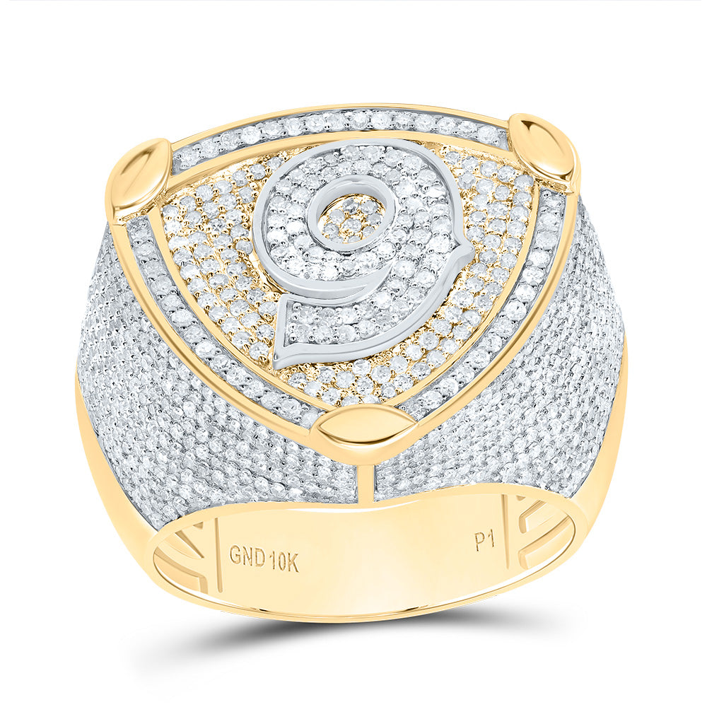 10K Two-Tone Gold 2 Ctw Natural Diamond Number Men's Ring, Mens Size: 8-12