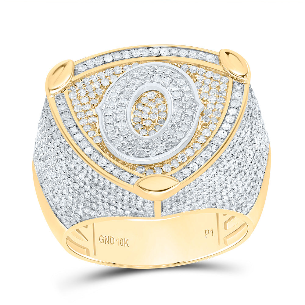 10K Two-Tone Gold 2 Ctw Natural Diamond Number Men's Ring, Mens Size: 8-12