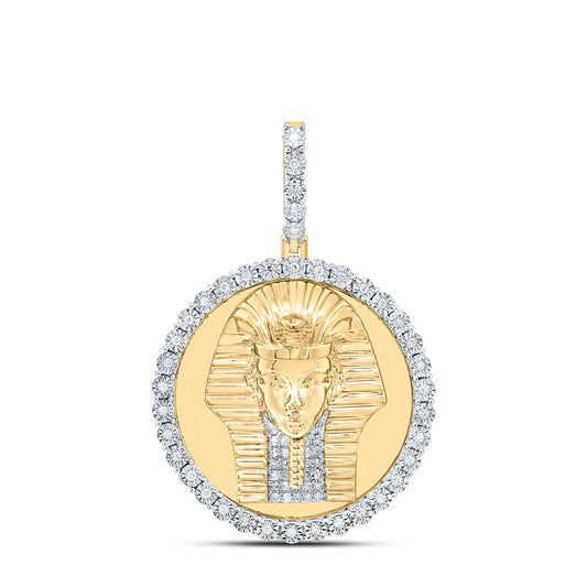 Sterling Silver With Yellow Tone 1/4Cttw Natural Diamond Gift Egyptian Face Round Pendant