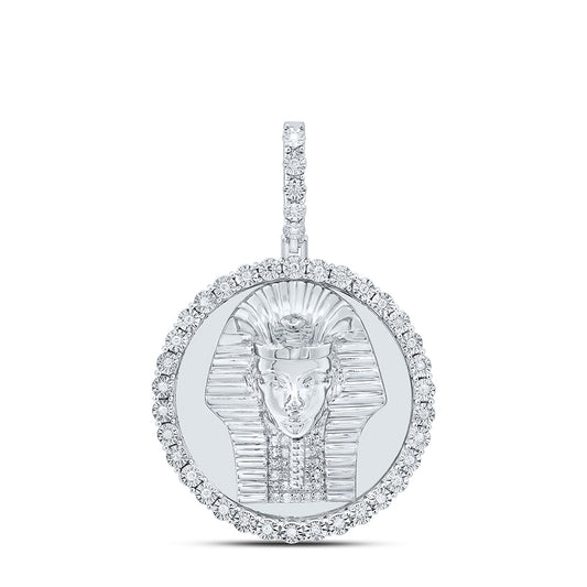Sterling Silver White-Tone 1/4 Ctw Natural Diamond Egyptian Face Round Pendant