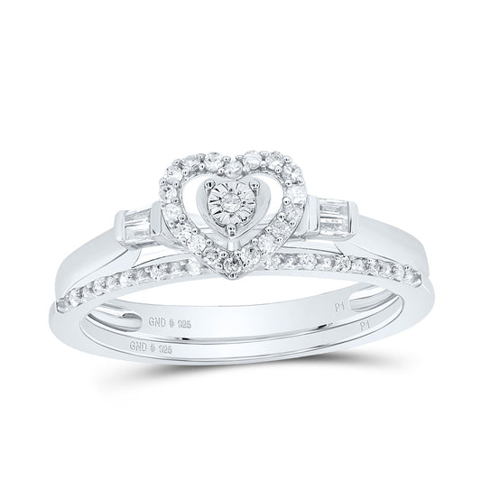 Sterling Silver White-Tone 1/5 Ctw Natural Diamond Heart Bridal Set, Womens Size: 5-9