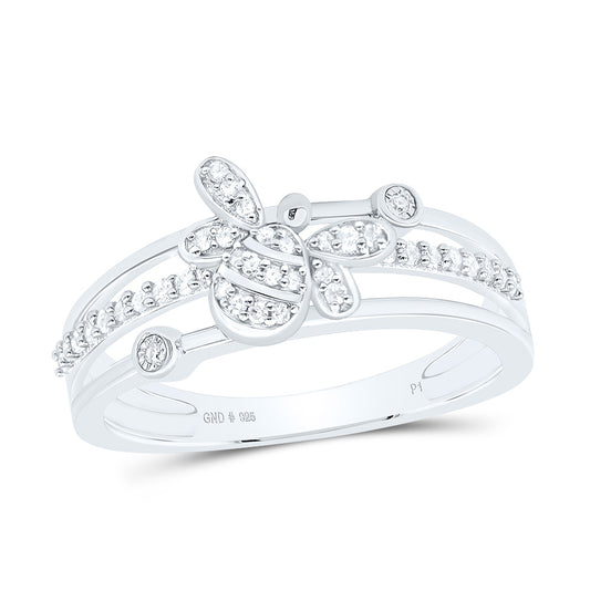 Sterling Silver White-Tone 1/6 Ctw Natural Diamond Honey Bee Ring, Womens Size: 5-9