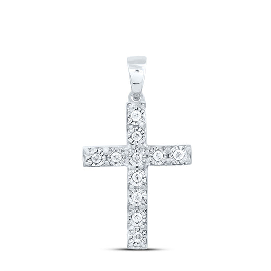 Sterling Silver White-Tone 1/5 Cttw Natural Diamond Cross Pendant
