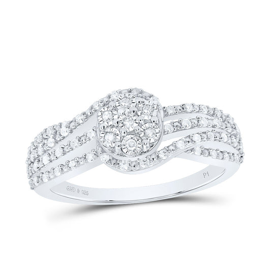 Sterling Silver White-Tone 1/4 Ctw Natural Diamond Round Ring, Womens Size: 5-9