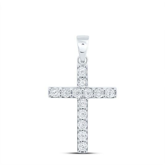 Sterling Silver White-Tone 1/5 Ctw Natural Diamond Cross Pendant