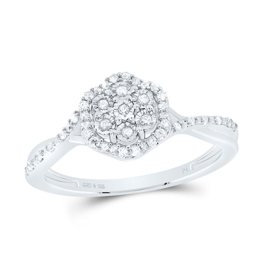 Sterling Silver White-Tone 1/5 Ctw Natural Diamond Flower Ring, Womens Size: 5-9
