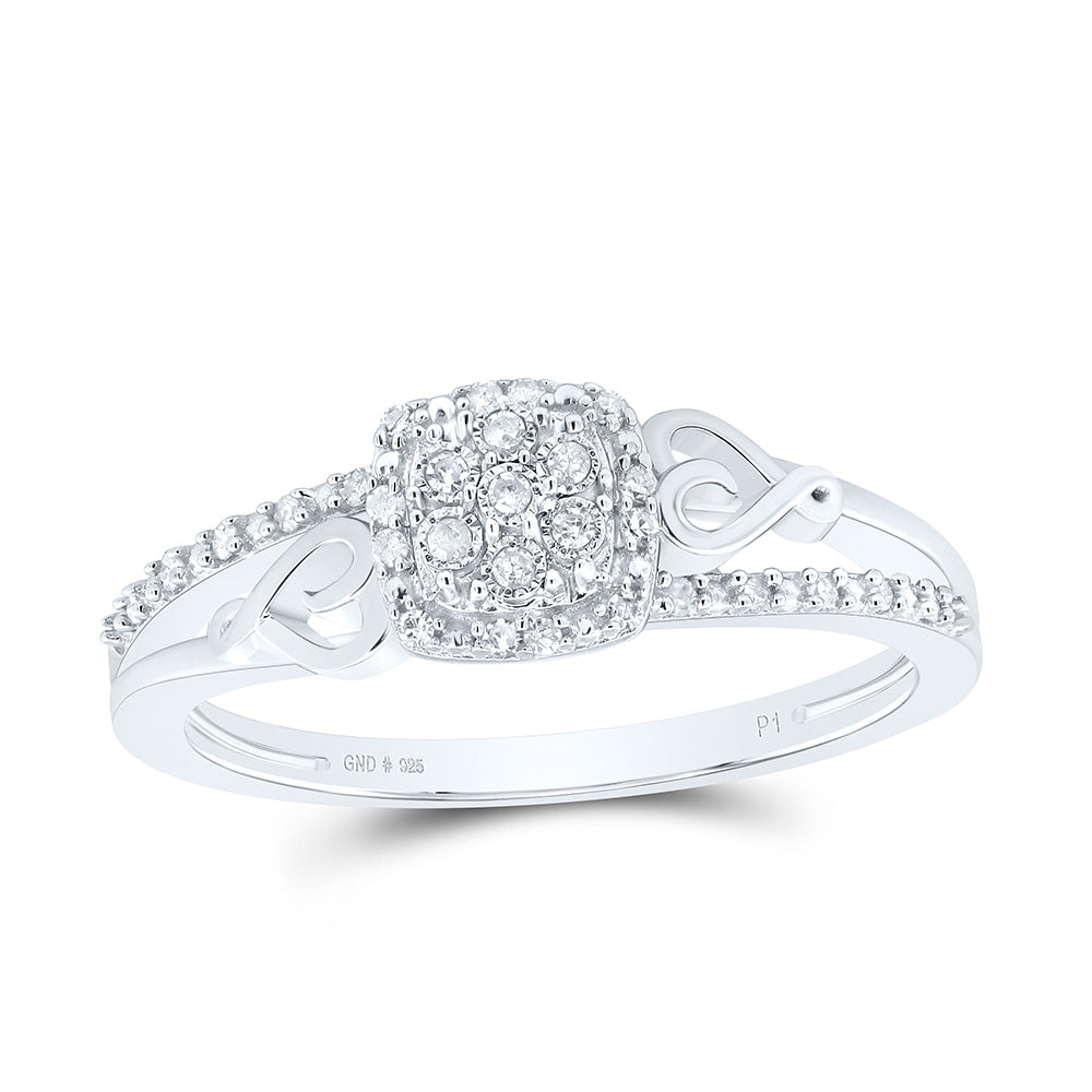 Sterling Silver White-Tone 1/10 Ctw Natural Diamond Cushion Ring, Womens Size: 5-9