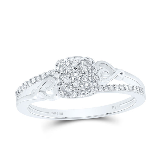 Sterling Silver White-Tone 1/10 Ctw Natural Diamond Cushion Ring, Womens Size: 5-9
