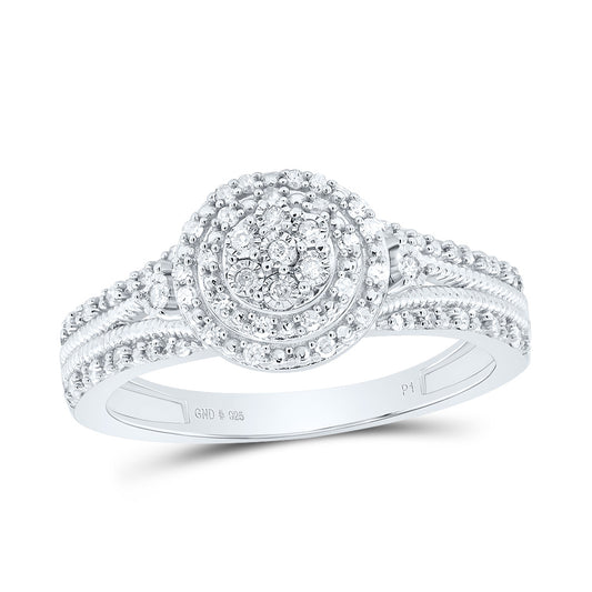 Sterling Silver White-Tone 1/5 Ctw Natural Diamond Round Ring, Womens Size: 5-9