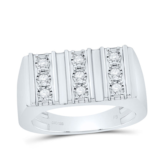Sterling Silver White-Tone 1/4 Ctw Natural Diamond Men's Ring, Mens Size: 8-12