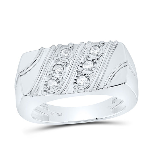 Sterling Silver White-Tone 1/4 Ctw Natural Diamond Men's Ring, Mens Size: 8-12