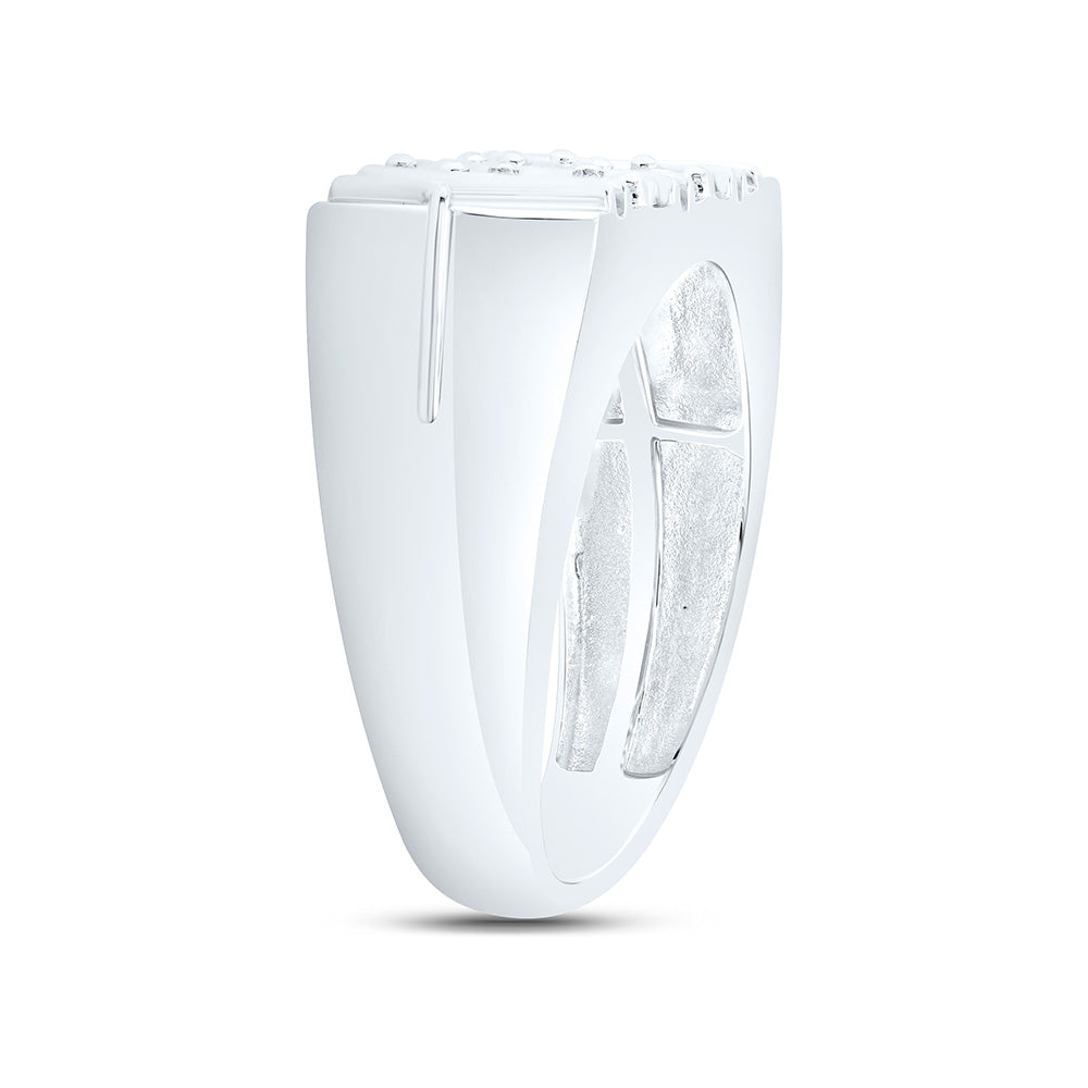 Sterling Silver White-Tone 1/4 Ctw Natural Diamond Men's Ring, Mens Size: 8-12