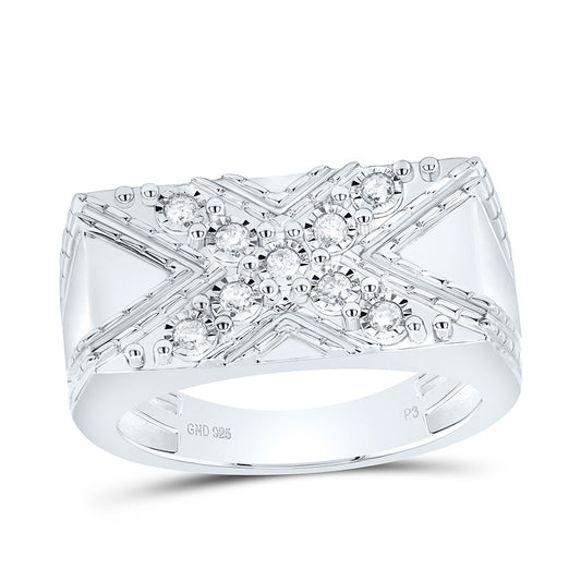 Sterling Silver White-Tone 1/4 Ctw Natural Diamond Men's Ring, Mens Size: 8-12