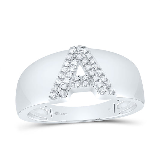 Sterling Silver White-Tone Natural Diamond Initial Ladies Ring, Womens Size: 5-9