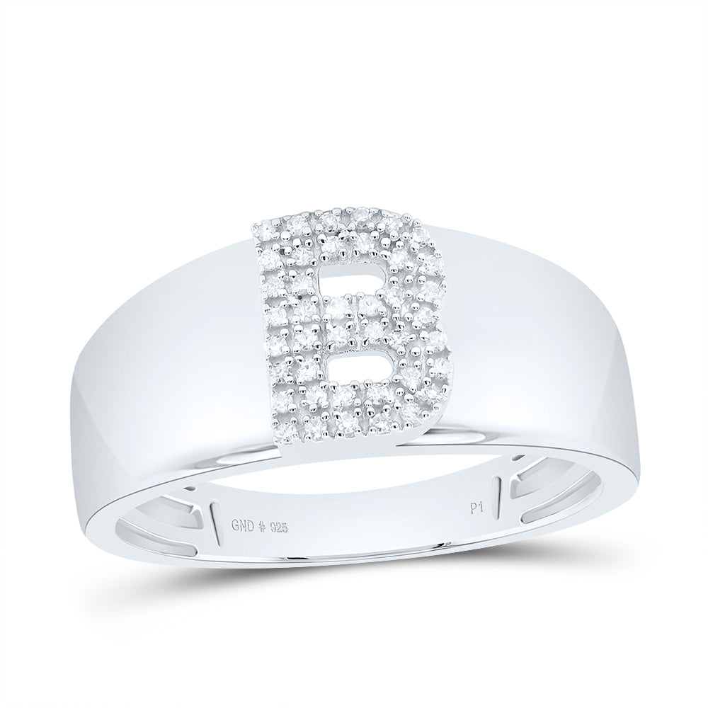 Sterling Silver White-Tone Natural Diamond Initial Ladies Ring, Womens Size: 5-9