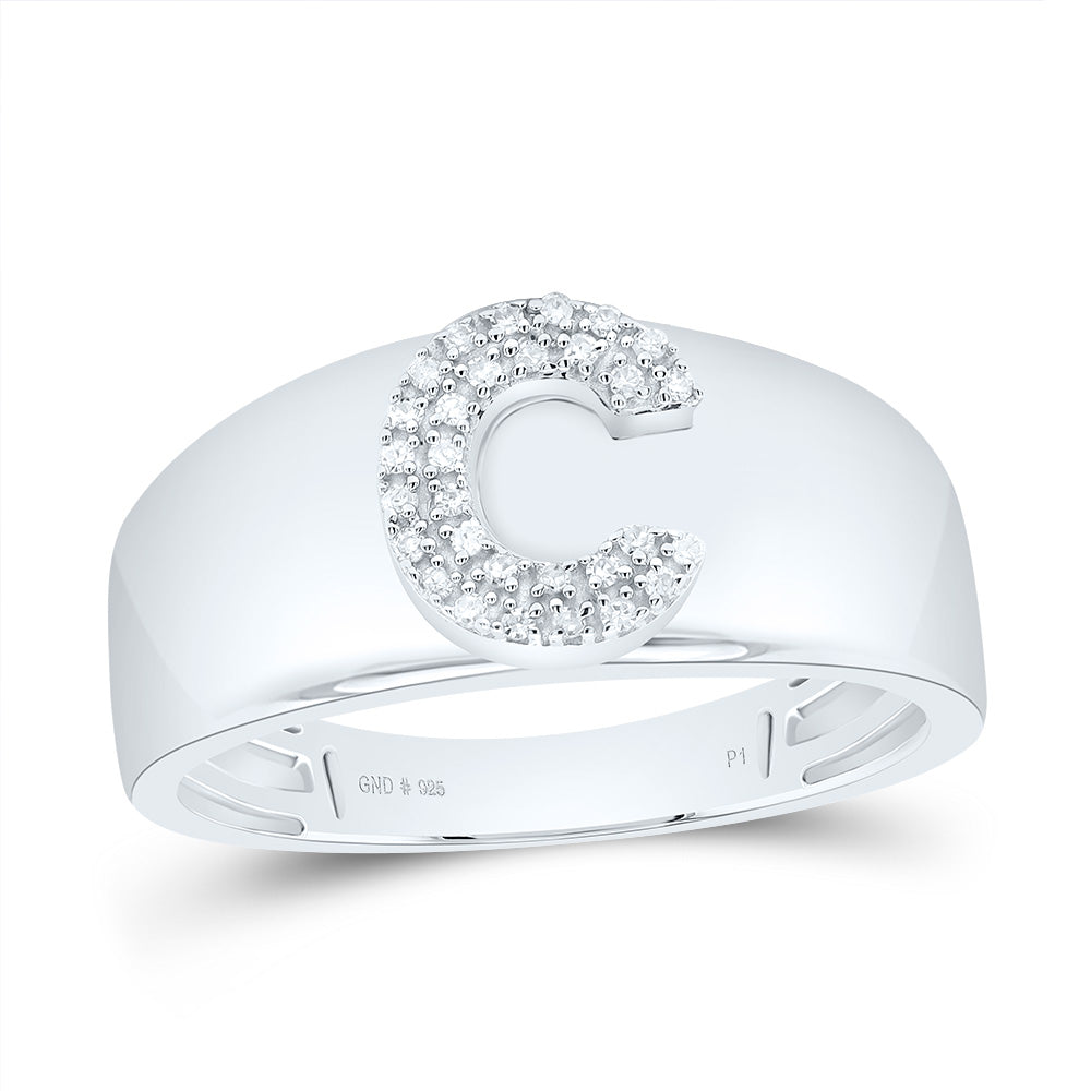 Sterling Silver White-Tone Natural Diamond Initial Ladies Ring, Womens Size: 5-9