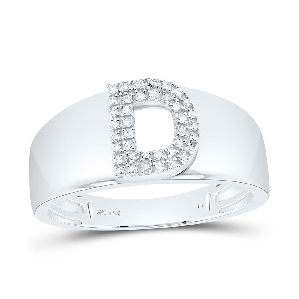 Sterling Silver White-Tone Natural Diamond Initial Ladies Ring, Womens Size: 5-9