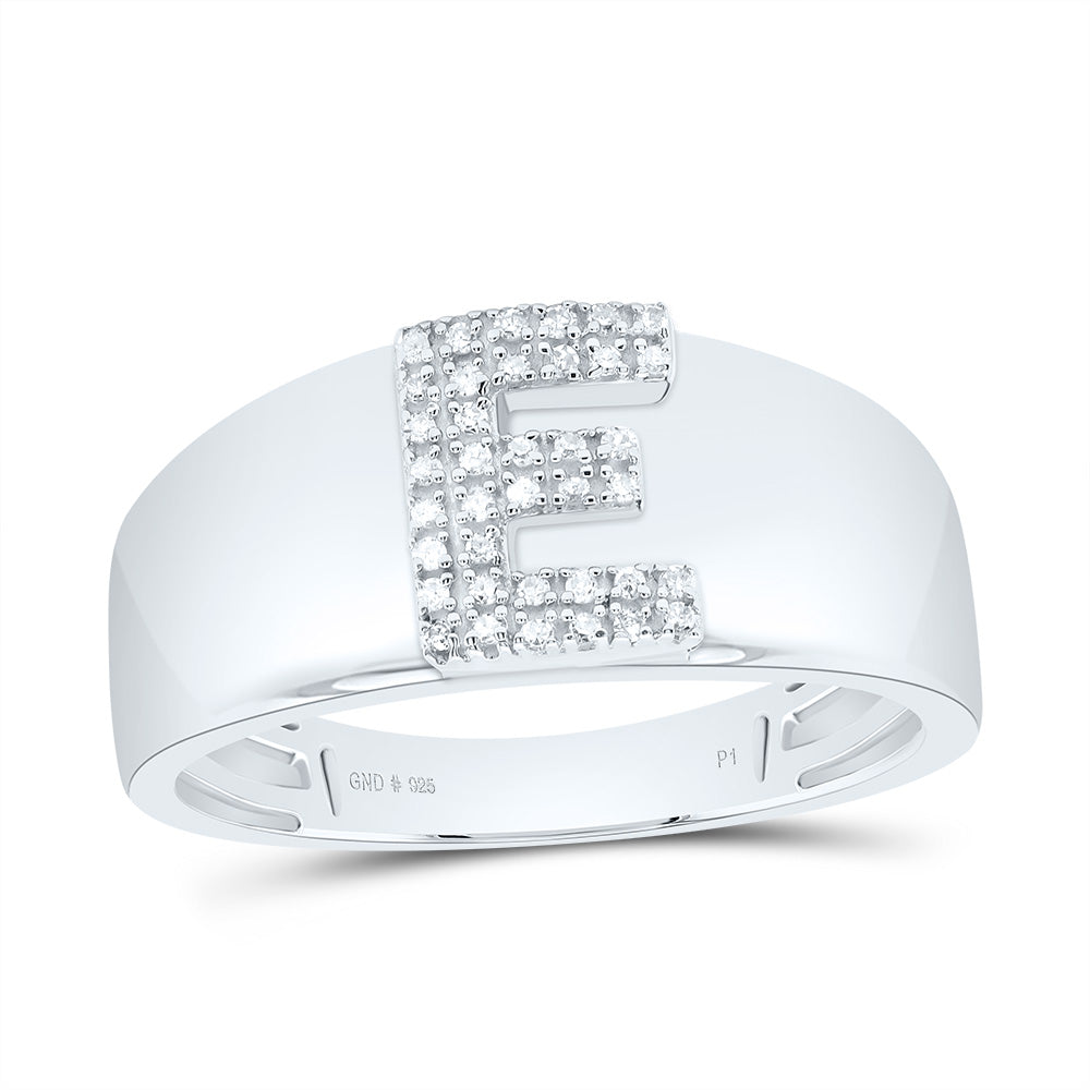 Sterling Silver White-Tone Natural Diamond Initial Ladies Ring, Womens Size: 5-9