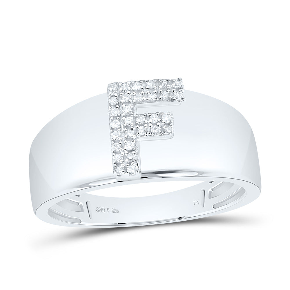 Sterling Silver White-Tone Natural Diamond Initial Ladies Ring, Womens Size: 5-9