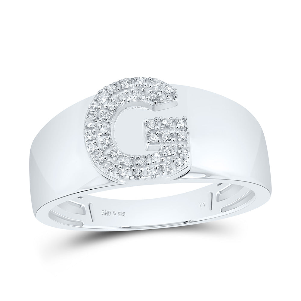 Sterling Silver White-Tone Natural Diamond Initial Ladies Ring, Womens Size: 5-9