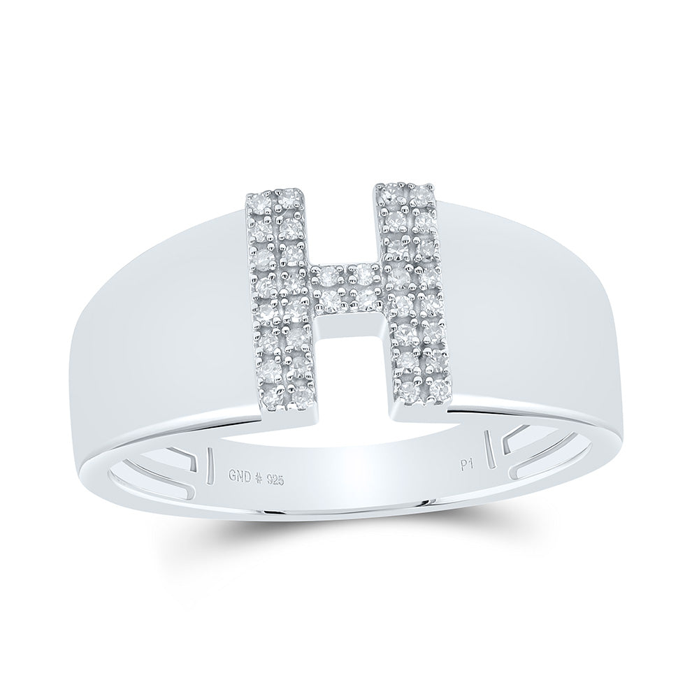 Sterling Silver White-Tone Natural Diamond Initial Ladies Ring, Womens Size: 5-9