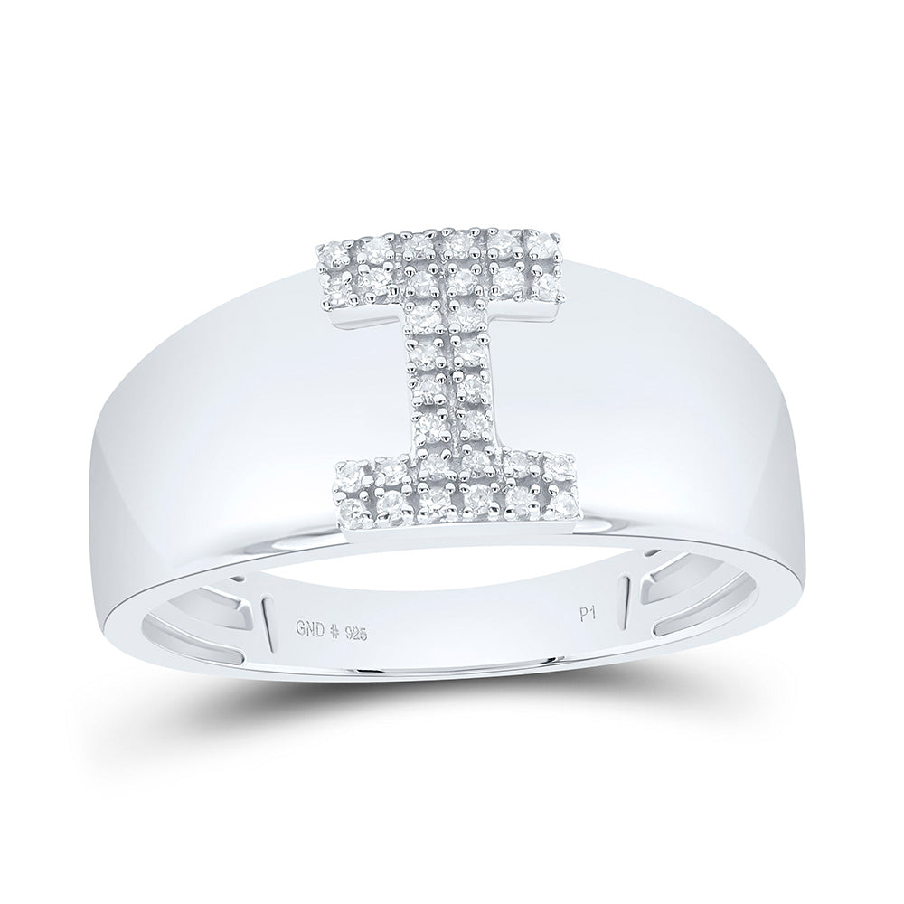 Sterling Silver White-Tone Natural Diamond Initial Ladies Ring, Womens Size: 5-9