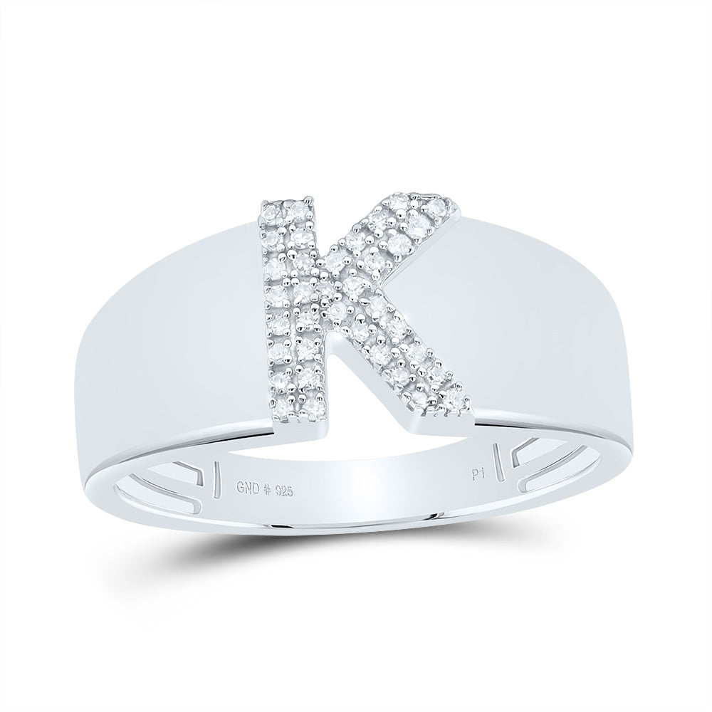Sterling Silver White-Tone Natural Diamond Initial Ladies Ring, Womens Size: 5-9