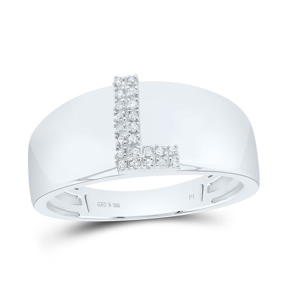 Sterling Silver White-Tone Natural Diamond Initial Ladies Ring, Womens Size: 5-9