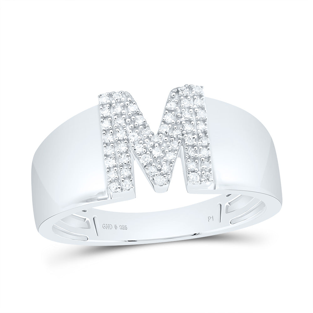 Sterling Silver White-Tone Natural Diamond Initial Ladies Ring, Womens Size: 5-9