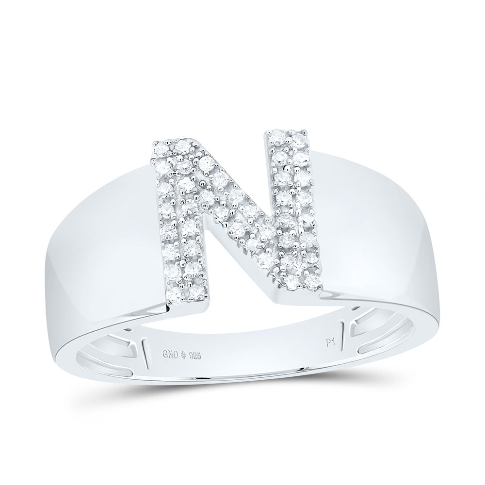 Sterling Silver White-Tone Natural Diamond Initial Ladies Ring, Womens Size: 5-9