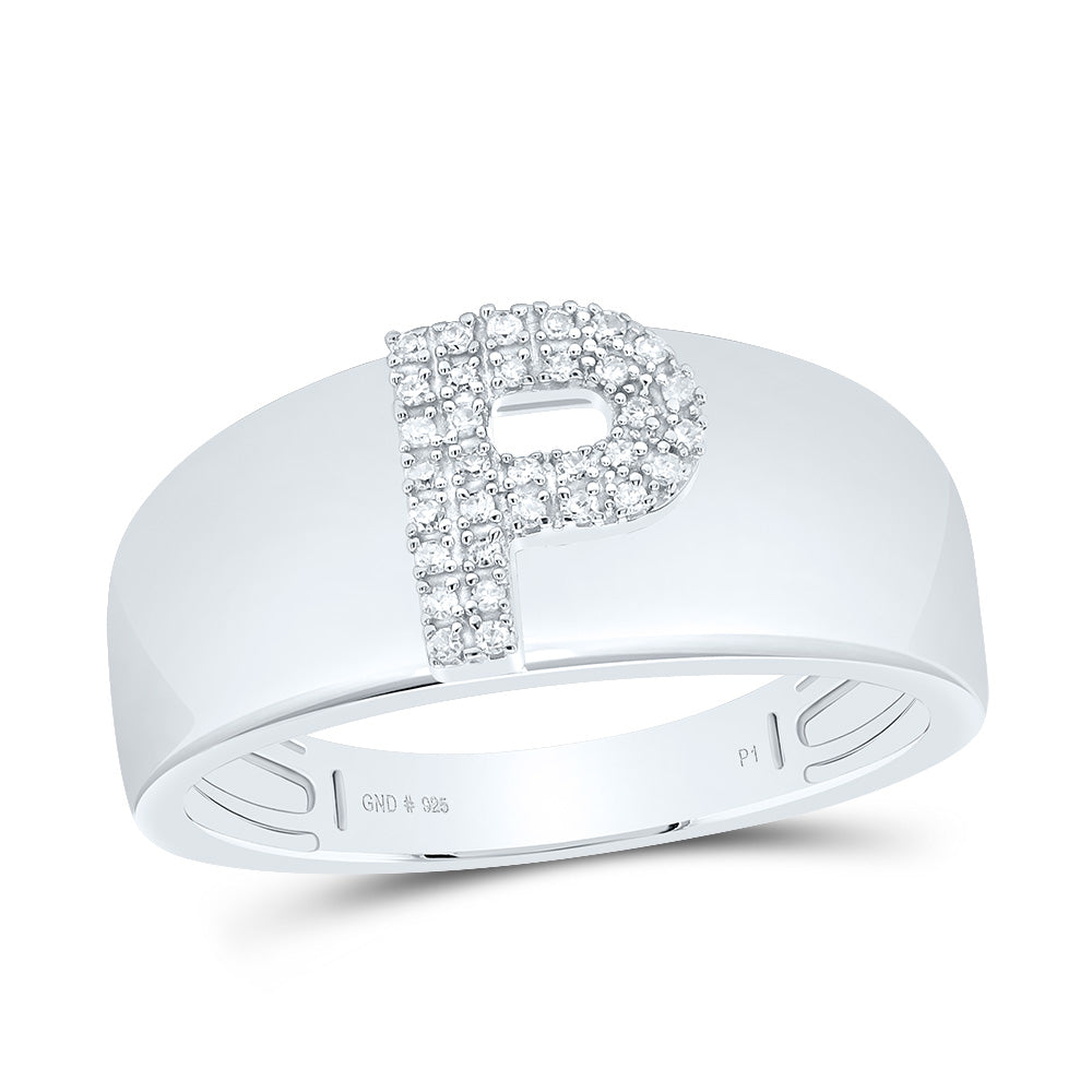 Sterling Silver White-Tone Natural Diamond Initial Ladies Ring, Womens Size: 5-9