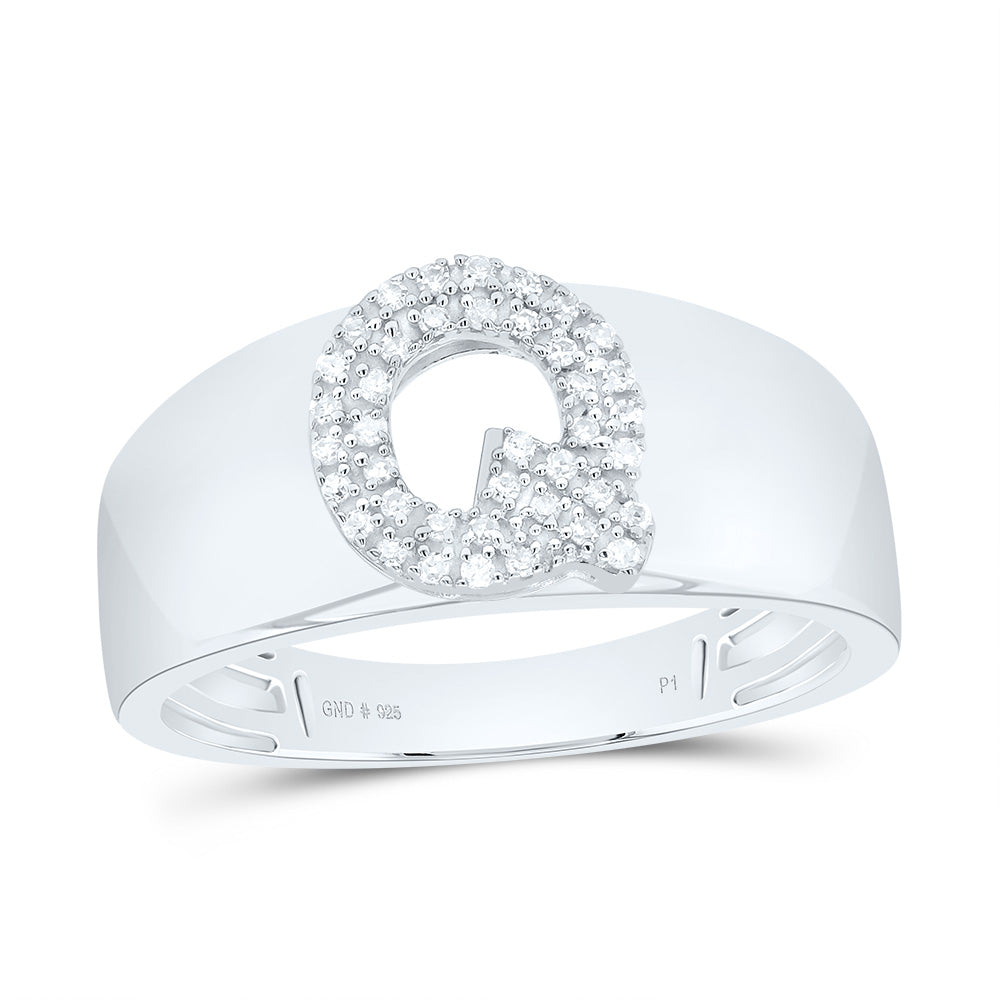 Sterling Silver White-Tone Natural Diamond Initial Ladies Ring, Womens Size: 5-9