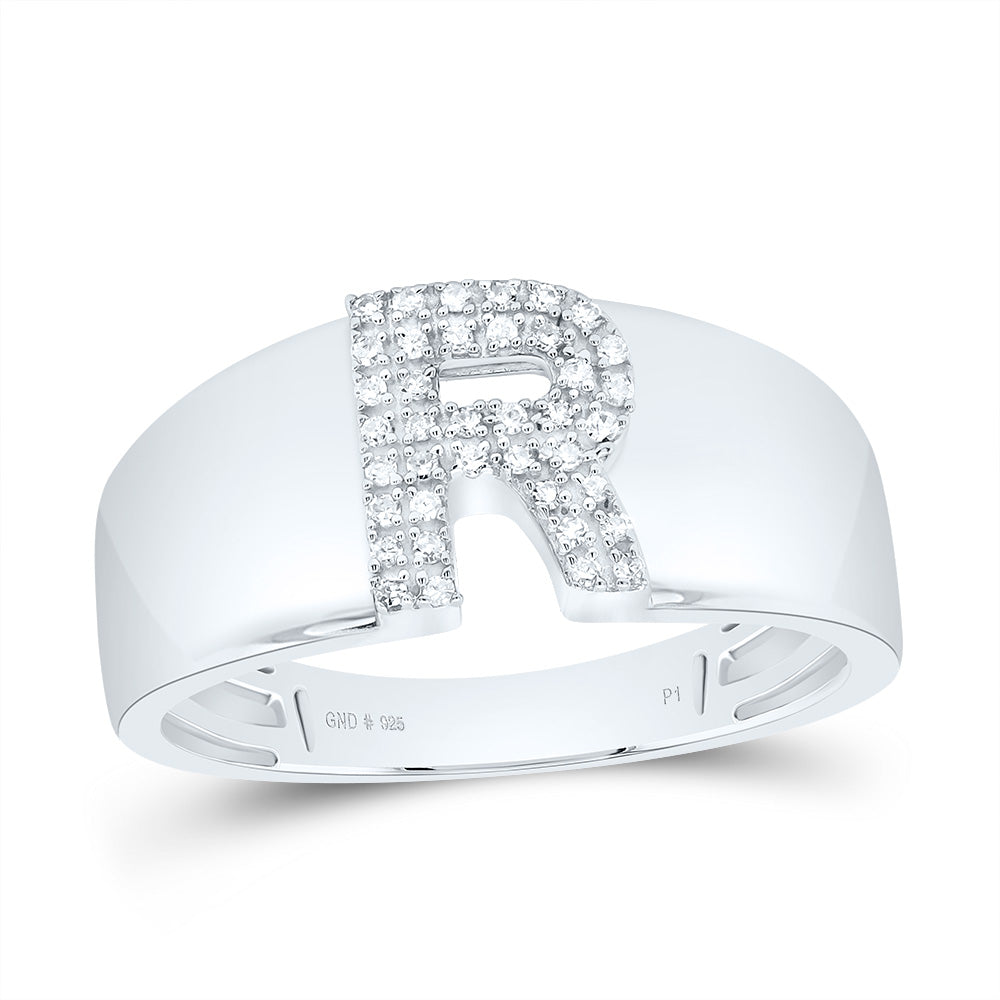 Sterling Silver White-Tone Natural Diamond Initial Ladies Ring, Womens Size: 5-9
