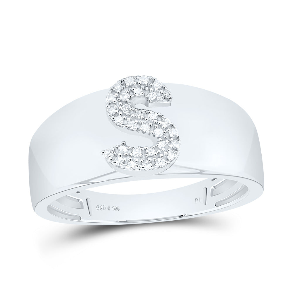 Sterling Silver White-Tone Natural Diamond Initial Ladies Ring, Womens Size: 5-9