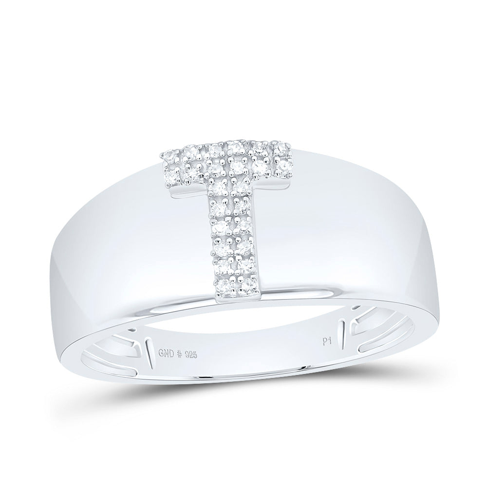 Sterling Silver White-Tone Natural Diamond Initial Ladies Ring, Womens Size: 5-9