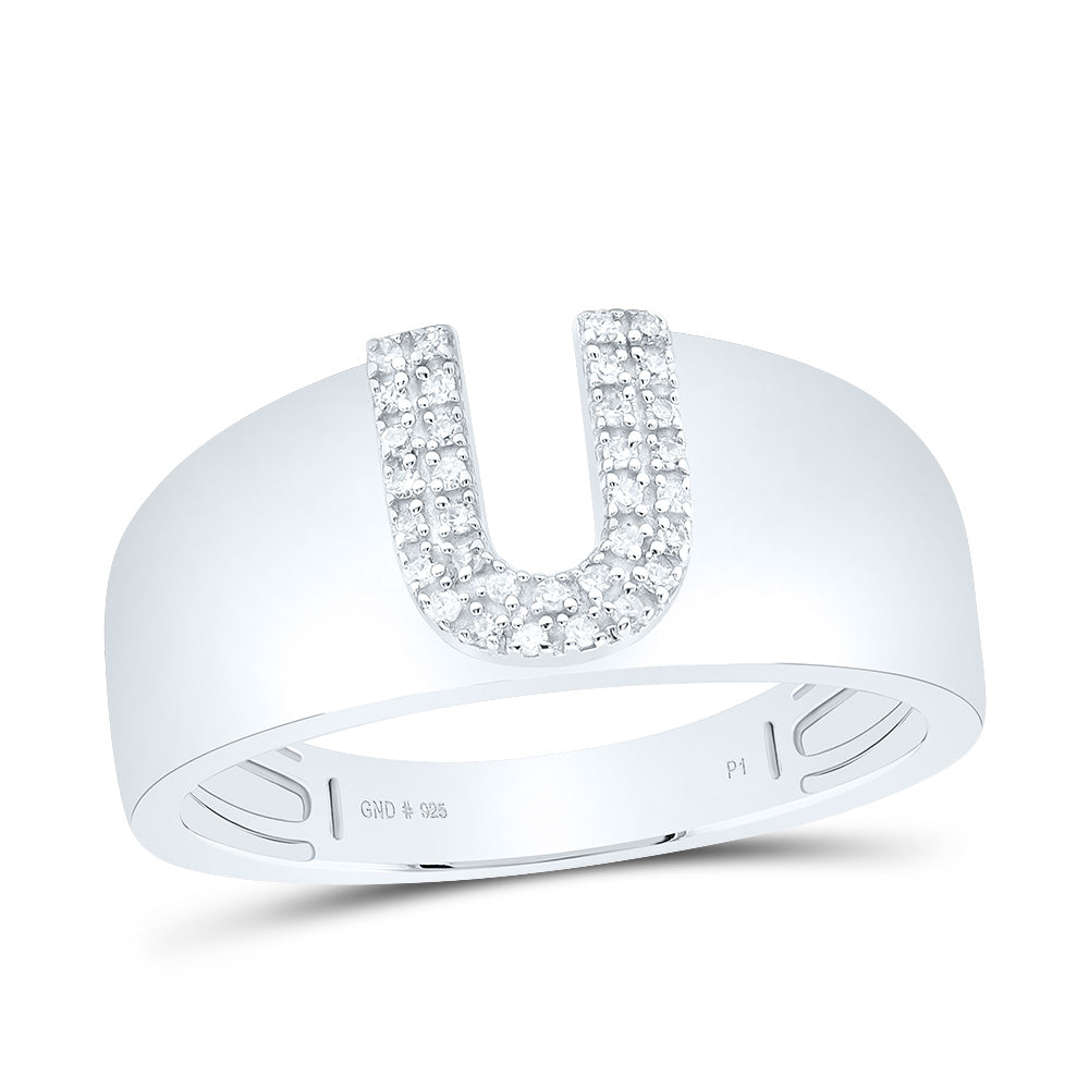 Sterling Silver White-Tone Natural Diamond Initial Ladies Ring, Womens Size: 5-9